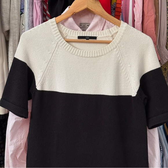 Tibi Coloblock Knit Sweater Mini Dress Medium Black White - Picture 2 of 6